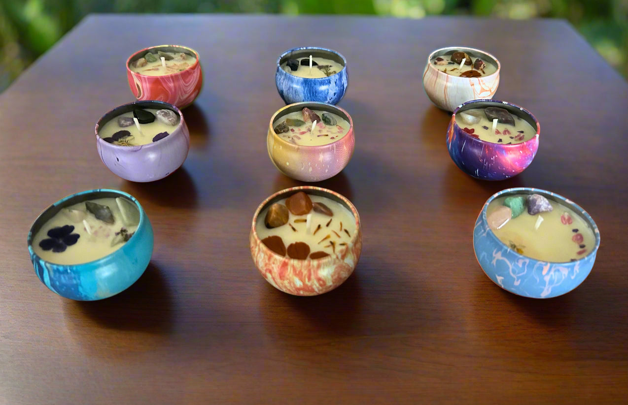 2.5oz Candles w/ Crystals & Flowers